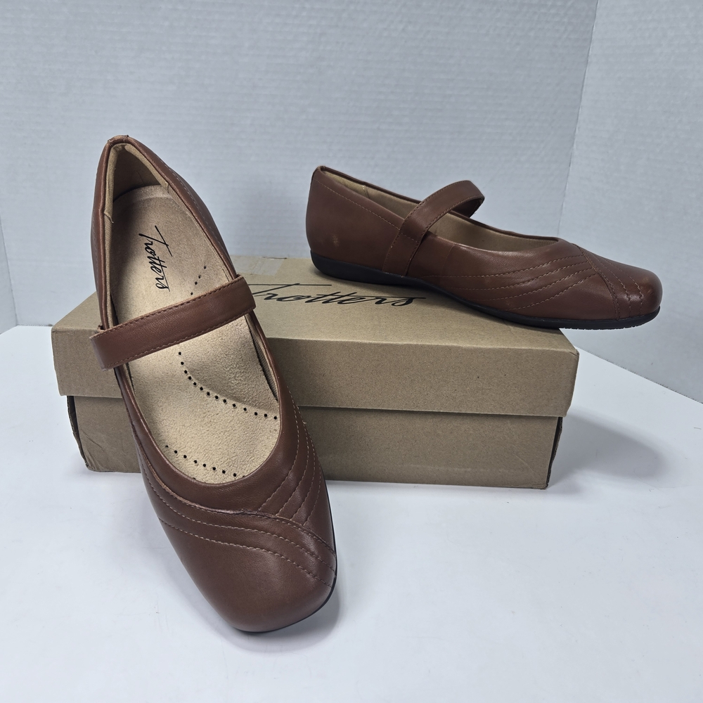 Trotters Sherese Leather Luggage Brown Mary Jane Shoes Women's Size 9M